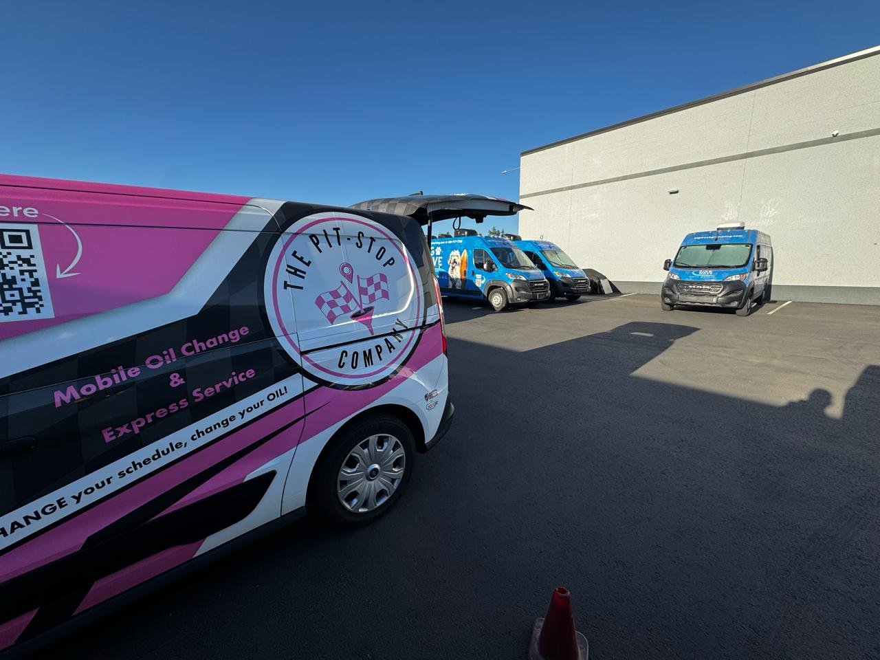 The Pit Stop Company mobile oil change service vans